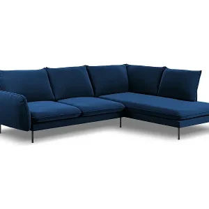 Neuheit Cosmopolitan Design - 6-Sitzer Ecksofa rechts "Vienna" aus Samt königsblau - 275x185x95cm