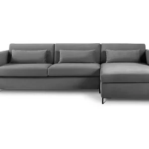 Saisonangebot CXL by Christian Lacroix - 4-Sitzer ausklappbares Ecksofa rechts "Yanis" Sitzer aus Samt dunkelgrau - 260x170x80cm