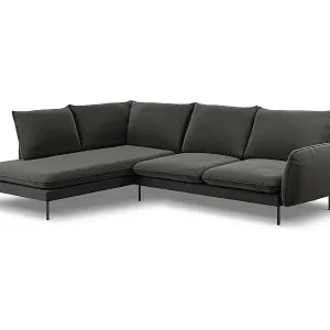 Top-Angebot Cosmopolitan Design - 6-Sitzer Ecksofa links "Vienna" aus Samt dunkelgrau - 275x185x95cm