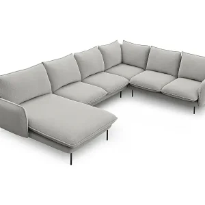 Cosmopolitan Design - 7-Sitzer Panoramasofa rechts "Vienna" aus strukturiertem Stoff hellgrau - 330x235x95cm Schnäppchen