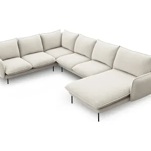 Cosmopolitan Design - 7-Sitzer Panoramasofa links "Vienna" aus strukturiertem Stoff leichtes beige - 330x235x95cm Zertifiziert