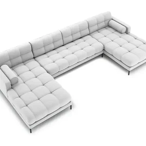 Cosmopolitan Design - 7-Sitzer Panoramasofa "Bali" aus strukturiertem Stoff hellgrau - 383x185x75cm Preis Gesenkt