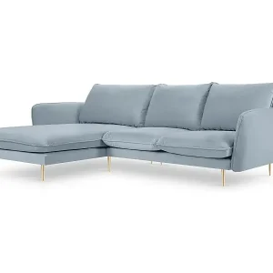 Cosmopolitan Design - 5-Sitzer Ecksofa links "Vienna" aus Samt hellblau - 255x170x95cm Kostenfreie Lieferung