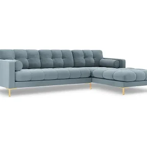 Cosmopolitan Design - 5-Sitzer Ecksofa rechts "Bali" aus Samt hellblau - 293x185x75cm Bestpreis
