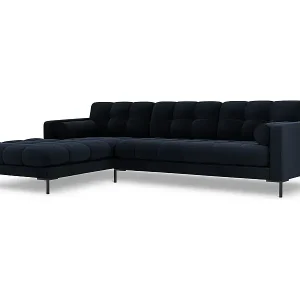 Letzte Chance Cosmopolitan Design - 5-Sitzer Ecksofa links "Bali" aus Samt dunkelblau - 293x185x75cm