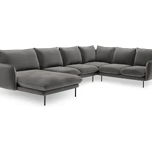 Cosmopolitan Design - 7-Sitzer Panoramasofa rechts "Vienna" aus Samt hellgrau - 330x235x95cm Preisknaller