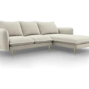Cosmopolitan Design - 5-Sitzer Ecksofa rechts "Vienna" aus strukturiertem Stoff leichtes beige - 255x170x95cm Beliebt