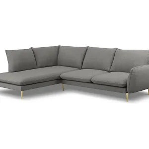 Cosmopolitan Design - 6-Sitzer Ecksofa links "Vienna" aus strukturiertem Stoff dunkelgrau - 275x185x95cm Sichere Zahlung