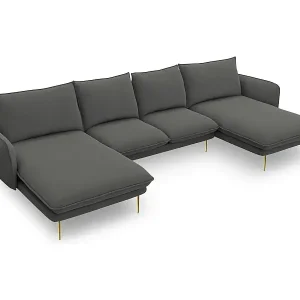 Cosmopolitan Design - 6-Sitzer Panoramasofa "Vienna" aus strukturiertem Stoff dunkelgrau - 350x170x95cm Online Kaufen