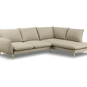 Geprüft Cosmopolitan Design - 6-Sitzer Ecksofa rechts "Vienna" aus strukturiertem Stoff beige - 275x185x95cm