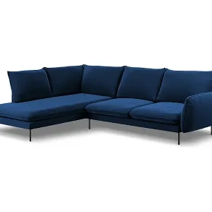 Jetzt Bestellen Cosmopolitan Design - 6-Sitzer Ecksofa links "Vienna" aus Samt königsblau - 275x185x95cm