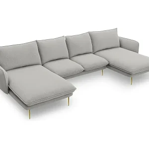 Cosmopolitan Design - 6-Sitzer Panoramasofa "Vienna" aus strukturiertem Stoff hellgrau - 350x170x95cm Saisonangebot