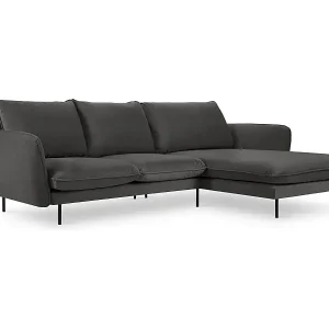 Sichere Zahlung Cosmopolitan Design - 5-Sitzer Ecksofa rechts "Vienna" aus Samt dunkelgrau - 255x170x95cm