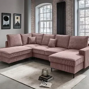 Zertifiziert MYHOMELANDO Jerome Wohnlandschaft – U-Form Schlaffunktion und Bettkasten, Cordstoff