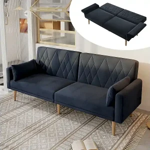 Begrenztes Angebot 2-Sitzer-Sofa – 180 x 75 x 82 cm – Schlafsofa – verstellbare Rückenlehne – Samt – Schwarz