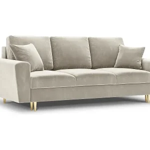 Kostenloser Rückversand Cosmopolitan Design - 3-Sitzer ausklappbares Sofa mit Bettkasten "Kyoto" aus Samt leichtes beige - 235x100x88cm