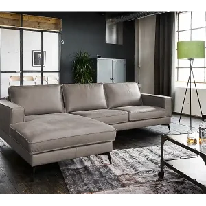 Ecksofa - Hellgrau Leder - BLOOM Direktkauf