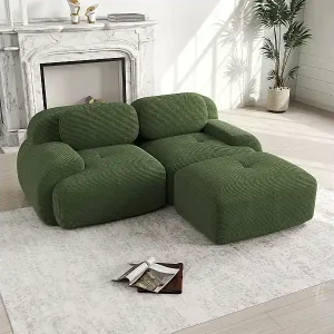 Ecksofa mit geschwungenen Armlehnen und gepolsterter Rückenlehne - grüner Cord Gratis Versand