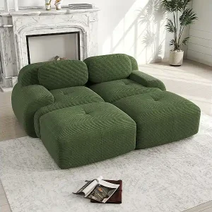 2-Sitzer-Sofa aus Cord mit Armlehnen und Hocker, grün - für Wohnzimmer und Schlafzimmer Schneller Versand
