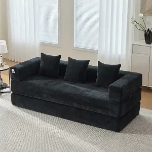 Modulares Sofa - 198 x 79 x 60 cm - umbaubar - mit Seitentaschen - Chenille - schwarz Meistverkauft
