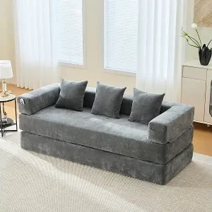 Angebot Modulares Sofa - 198 x 79 x 60 cm - umbaubar - mit Seitentaschen - Chenille - grau