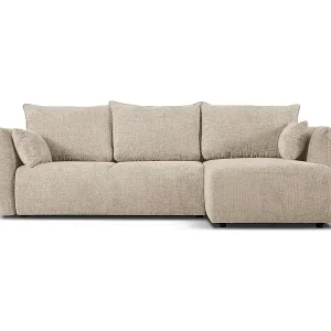 Cosmopolitan Design - 4-Sitzer ausklappbares Ecksofa rechts mit Container "Matera" aus Chenille-Stoff beige - 253x173x86cm Gratis Versand