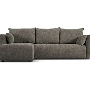 Cosmopolitan Design - 4-Sitzer ausklappbares Ecksofa links mit Container "Matera" aus Chenille-Stoff grau - 253x173x86cm Sofort Bestellen
