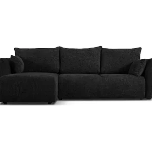 Kracherpreis Cosmopolitan Design - 4-Sitzer ausklappbares Ecksofa links mit Container "Matera" aus Chenille-Stoff schwarz - 253x173x86cm