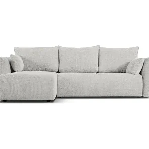 Cosmopolitan Design - 4-Sitzer ausklappbares Ecksofa links mit Container "Matera" aus Chenille-Stoff hellgrau - 253x173x86cm Bestpreis
