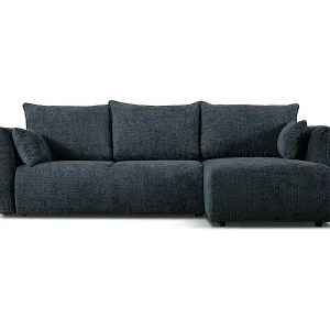 Sonderangebot Cosmopolitan Design - 4-Sitzer ausklappbares Ecksofa rechts mit Container "Matera" aus Chenille-Stoff königsblau - 253x173x86cm