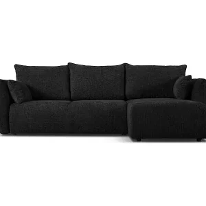 Top-Seller Cosmopolitan Design - 4-Sitzer ausklappbares Ecksofa rechts mit Container "Matera" aus Chenille-Stoff schwarz - 253x173x86cm