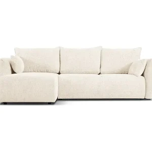 Sofort Bestellen Cosmopolitan Design - 4-Sitzer ausklappbares Ecksofa links mit Container "Matera" aus Chenille-Stoff leichtes beige - 253x173x86cm