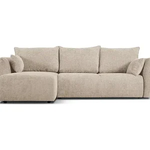 Cosmopolitan Design - 4-Sitzer ausklappbares Ecksofa links mit Container "Matera" aus Chenille-Stoff beige - 253x173x86cm Markenware