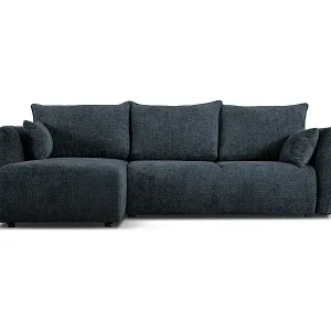 Geprüft Cosmopolitan Design - 4-Sitzer ausklappbares Ecksofa links mit Container "Matera" aus Chenille-Stoff königsblau - 253x173x86cm