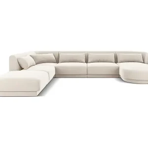 Cosmopolitan Design - 6-Sitzer Panoramasofa links "Tulum" aus Samt leichtes beige - 330x255x70cm Jetzt Kaufen