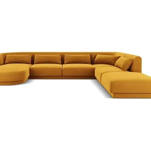 Expressversand Cosmopolitan Design - 6-Sitzer Panoramasofa rechts "Tulum" aus Samt gelb - 330x255x70cm