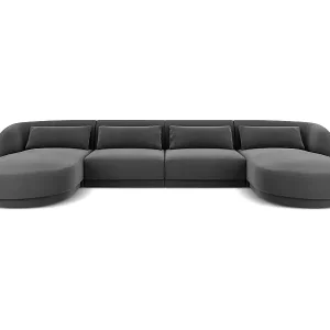 Billig Cosmopolitan Design - 5-Sitzer Panoramasofa "Tulum" aus Samt grau - 330x156x70cm