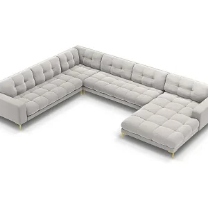 Bestseller Cosmopolitan Design - 7-Sitzer Panoramasofa links "Bali" aus Samt silber - 327x256x75cm