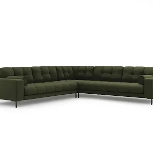 Cosmopolitan Design - 6-Sitzer wendbares Ecksofa "Bali" aus strukturiertem Stoff grün - 256x256x75cm Online Kaufen