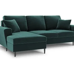 Bestpreis Cosmopolitan Design - 4-Sitzer ausklappbares Ecksofa links mit Container "Kyoto" aus Samt petrol - 241x145x88cm