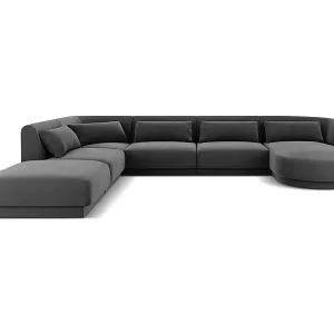Neu Cosmopolitan Design - 6-Sitzer Panoramasofa links "Tulum" aus Samt grau - 330x255x70cm