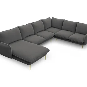 Cosmopolitan Design - 7-Sitzer Panoramasofa rechts "Vienna" aus strukturiertem Stoff dunkelgrau - 330x235x95cm Saisonangebot