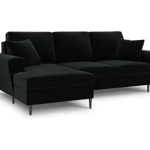 Cosmopolitan Design - 4-Sitzer ausklappbares Ecksofa links mit Container "Kyoto" aus Samt schwarz - 241x145x88cm Markenprodukt
