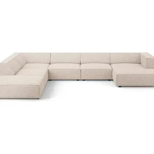 Cosmopolitan Design - 7-Sitzer Panoramasofa links "Arendal" aus Chenille-Stoff beige - 364x262x70cm Markenprodukt