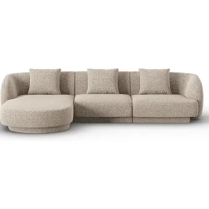 Knallerangebot Cosmopolitan Design - 4-Sitzer Ecksofa links "Tulum" aus Chenille-Stoff beige - 255x156x70cm