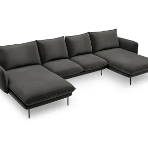 Gratis Versand Cosmopolitan Design - 6-Sitzer Panoramasofa "Vienna" aus Samt dunkelgrau - 350x170x95cm
