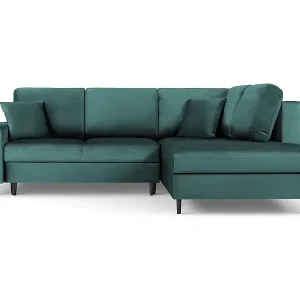 Cosmopolitan Design - 5-Sitzer ausklappbares Ecksofa rechts mit Container "Kyoto" aus Samt petrol - 243x194x88cm Echt