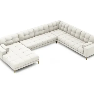 Super-Preis Cosmopolitan Design - 7-Sitzer Panoramasofa rechts "Bali" aus strukturiertem Stoff leichtes beige - 327x256x75cm