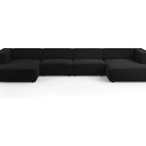 Sonderaktion Cosmopolitan Design - 6-Sitzer Panoramasofa "Arendal" aus Samt schwarz - 364x166x70cm