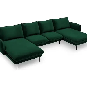 Ausverkauf Cosmopolitan Design - 6-Sitzer Panoramasofa "Vienna" aus Samt flaschengrün - 350x170x95cm